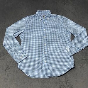 Banana Republic Grant Fit Button Down Shirt Mens M Blue Gray Plaid Long Sleeve